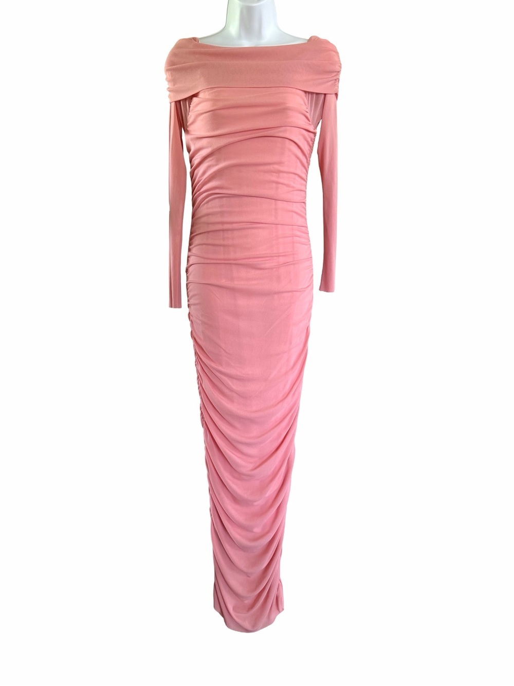Jasmine Tookes x BUMPSUIT Off Shoulder Soft Mesh Maxi Dress Pink L